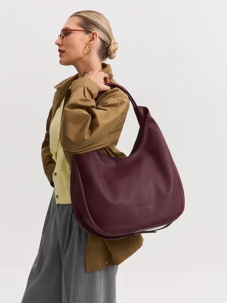 Сумка женская хобо через плечо большая кожаная бордовая