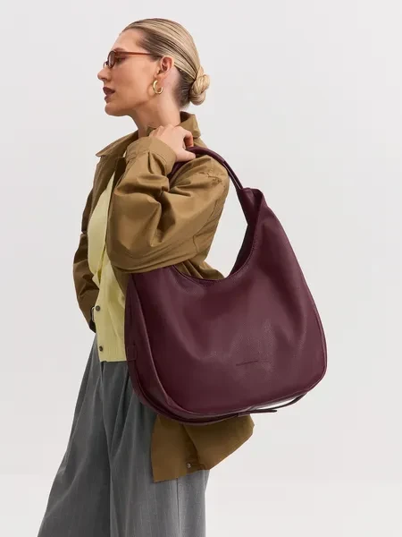 Сумка женская хобо через плечо большая кожаная бордовая - превью 6