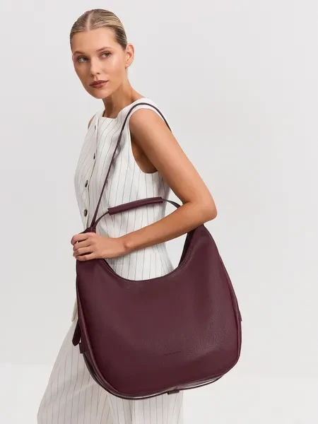 Сумка женская хобо через плечо большая кожаная бордовая - превью 7