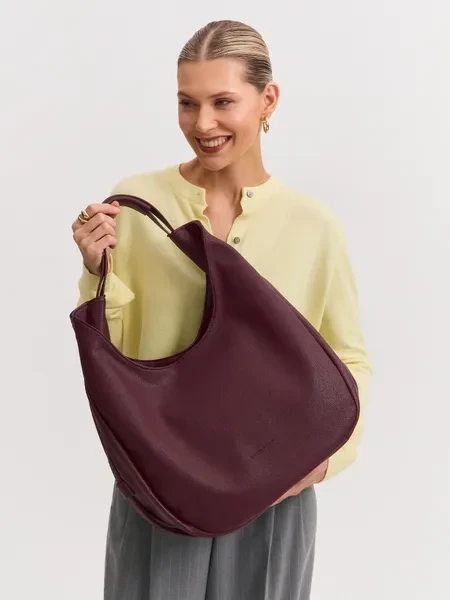 Сумка женская хобо через плечо большая кожаная бордовая - превью 8