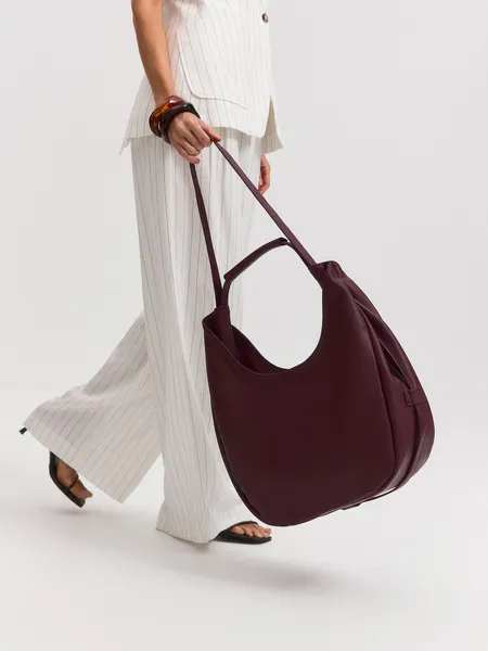 Сумка женская хобо через плечо большая кожаная бордовая