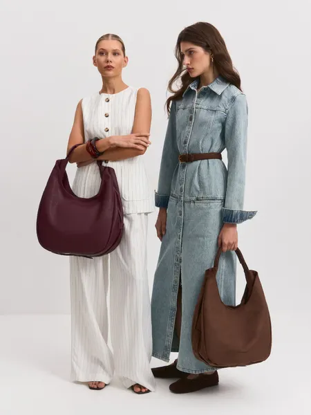 Сумка женская хобо через плечо большая кожаная бордовая