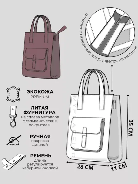 Сумка шоппер "Preppy" лиловая сумка женская на учебу