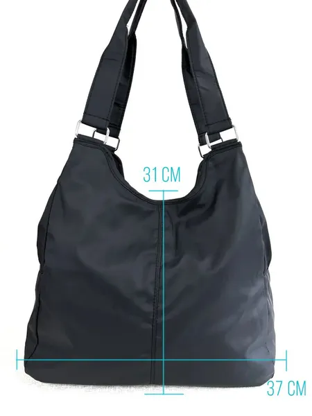 Сумка хозяйственная черная. Сумка женская на плечо большая лёгкая для тренировки, фитнеса. Шоппер плащёвка на молнии повседневный.