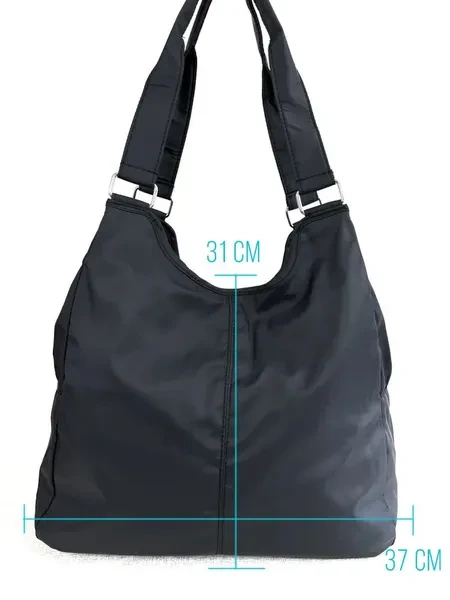 Сумка хозяйственная черная. Сумка женская на плечо большая лёгкая для тренировки, фитнеса. Шоппер плащёвка на молнии повседневный. - превью 9