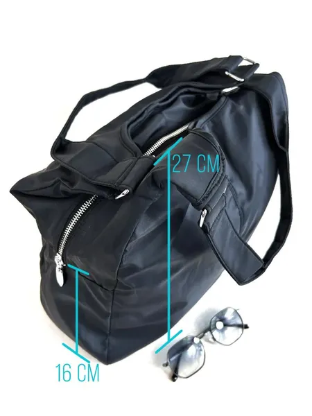 Сумка хозяйственная черная. Сумка женская на плечо большая лёгкая для тренировки, фитнеса. Шоппер плащёвка на молнии повседневный.