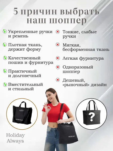 Сумка шоппер женская тканевая через плечо, черная, 43x35x15 см.