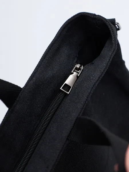 Сумка шоппер женская тканевая через плечо, черная, 43x35x15 см. - превью 8