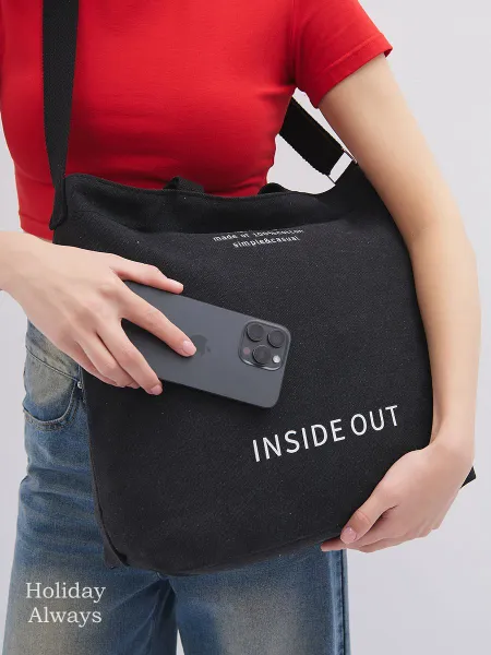 Сумка шоппер женская тканевая через плечо, черная, 43x35x15 см.