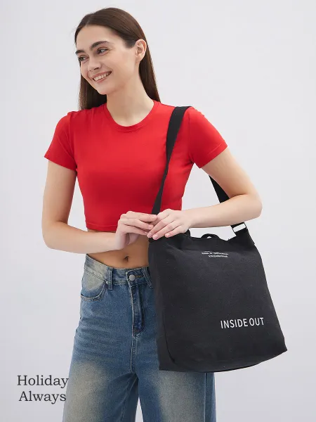 Сумка шоппер женская тканевая через плечо, черная, 43x35x15 см.