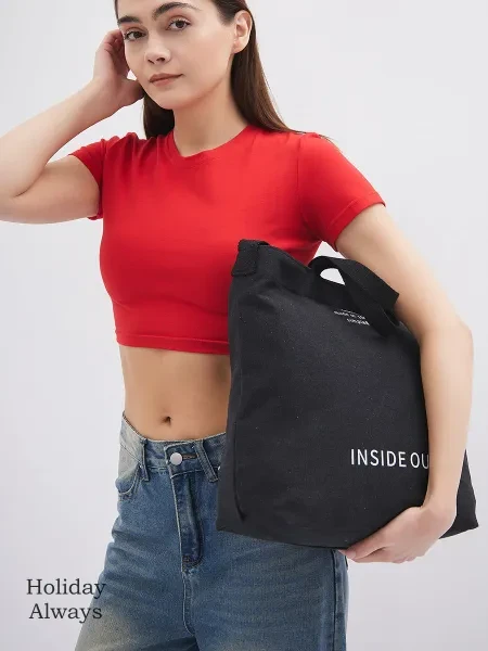 Сумка шоппер женская тканевая через плечо, черная, 43x35x15 см. - превью 13