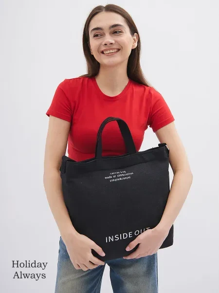 Сумка шоппер женская тканевая через плечо, черная, 43x35x15 см. - превью 15