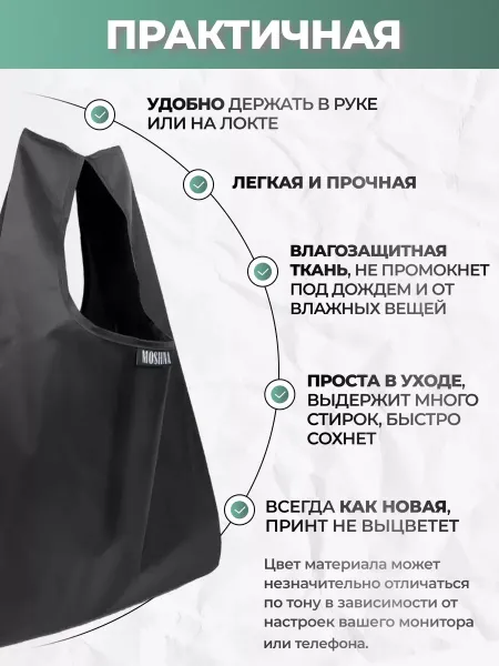 Сумка хозяйственная черная для продуктов, сумка складная шоппер большая черная