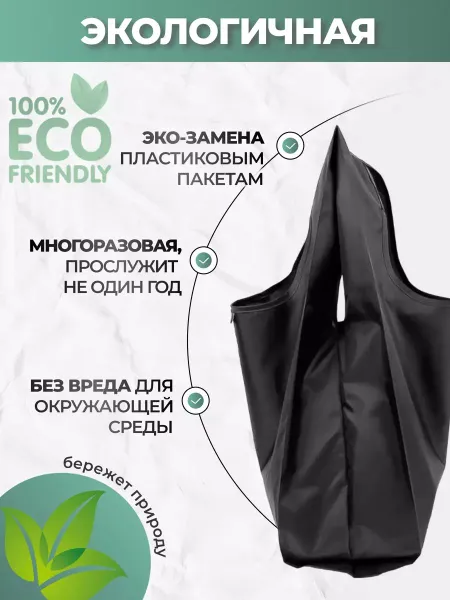Сумка хозяйственная черная для продуктов, сумка складная шоппер большая черная