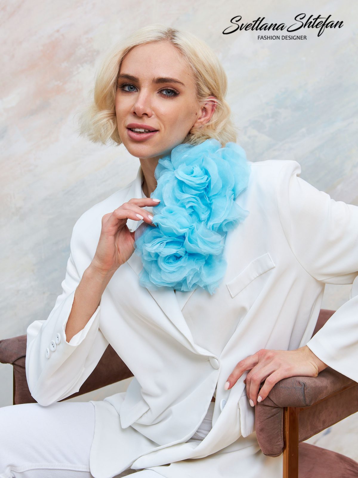 Двойная голубая брошь цветок на костюм S21002