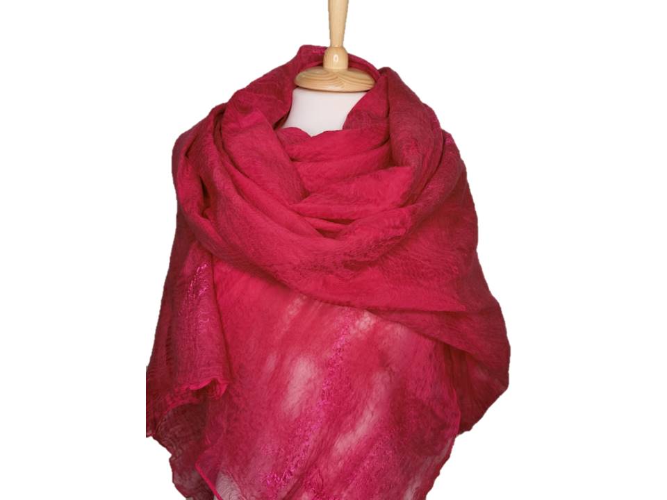 Палантин шелковый женский фуксия