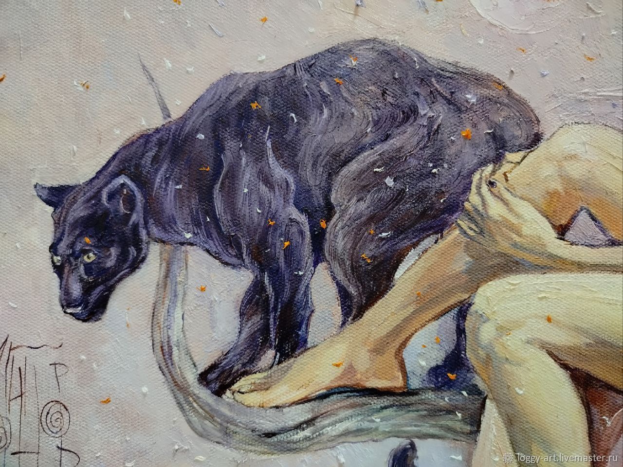 Картина маслом рыжая девушка, пантера, череп. Первая любовь Ариадны