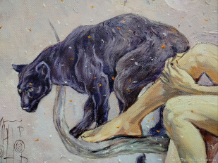 Картина маслом рыжая девушка, пантера, череп. Первая любовь Ариадны - превью 2