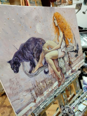 Картина маслом рыжая девушка, пантера, череп. Первая любовь Ариадны - превью 4