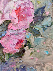 Картина цветы "Розовые пионы" холст масло 20/20 см - превью 1