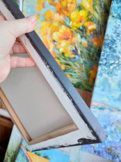 Картина цветы "Розовые пионы" холст масло 20/20 см - превью 3