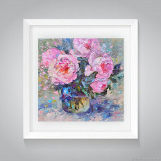 Картина цветы "Розовые пионы" холст масло 20/20 см - превью 4