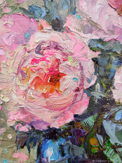 Картина цветы "Розовые пионы" холст масло 20/20 см - превью 5