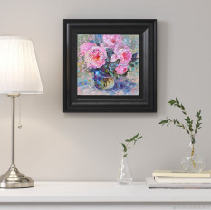 Картина цветы "Розовые пионы" холст масло 20/20 см - превью 9