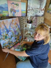 Картина цветы "Розовые пионы" холст масло 20/20 см - превью 10