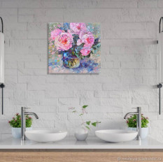 Картина цветы "Розовые пионы" холст масло 20/20 см - превью 11