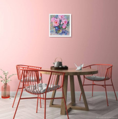 Картина цветы "Розовые пионы" холст масло 20/20 см - превью 16