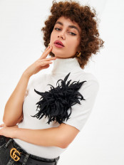 Черный цветок брошь из ткани - превью 1