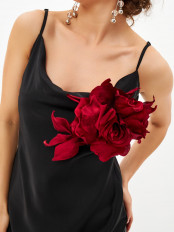 Брошь Шелковый цветок красная роза - превью 1