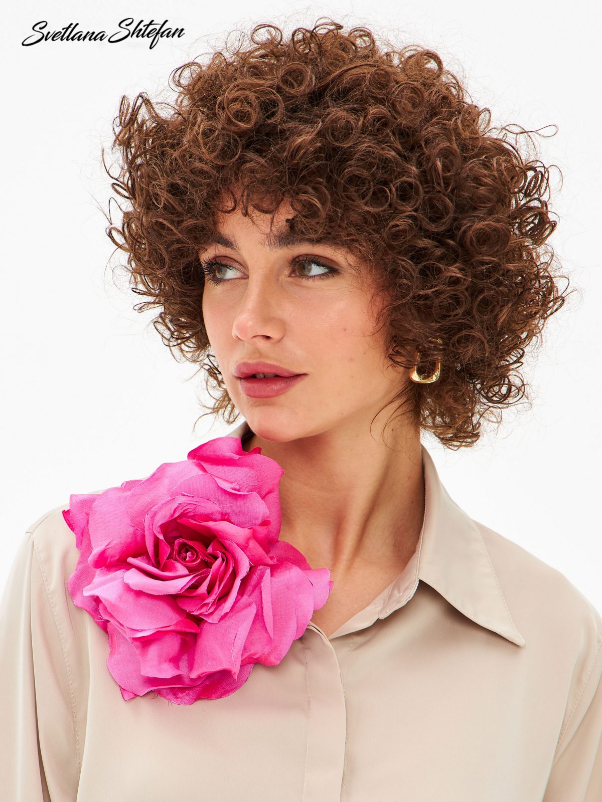 Брошь цветок розовый из шелка S30101