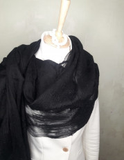 Черный шарф палантин шерсть шелк валяный - превью 1