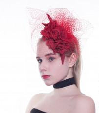 Шляпка вуалетка красная для скачек вечерняя - превью 1