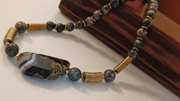 Колье чокер из натуральных камней: лабрадор, агат, гематин - превью 1
