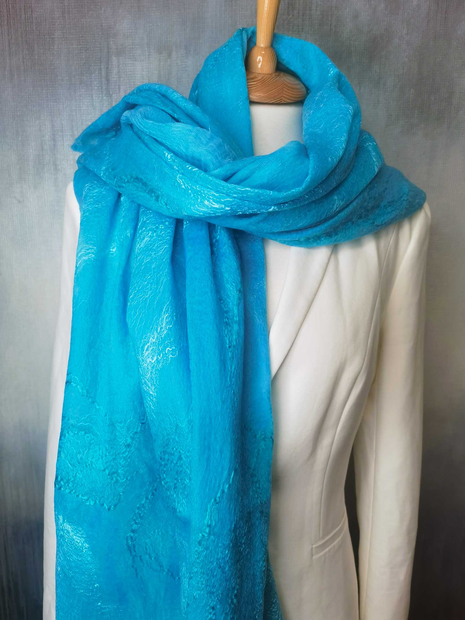 Палантин из шелка и шерсти премиум ручной работы - 1