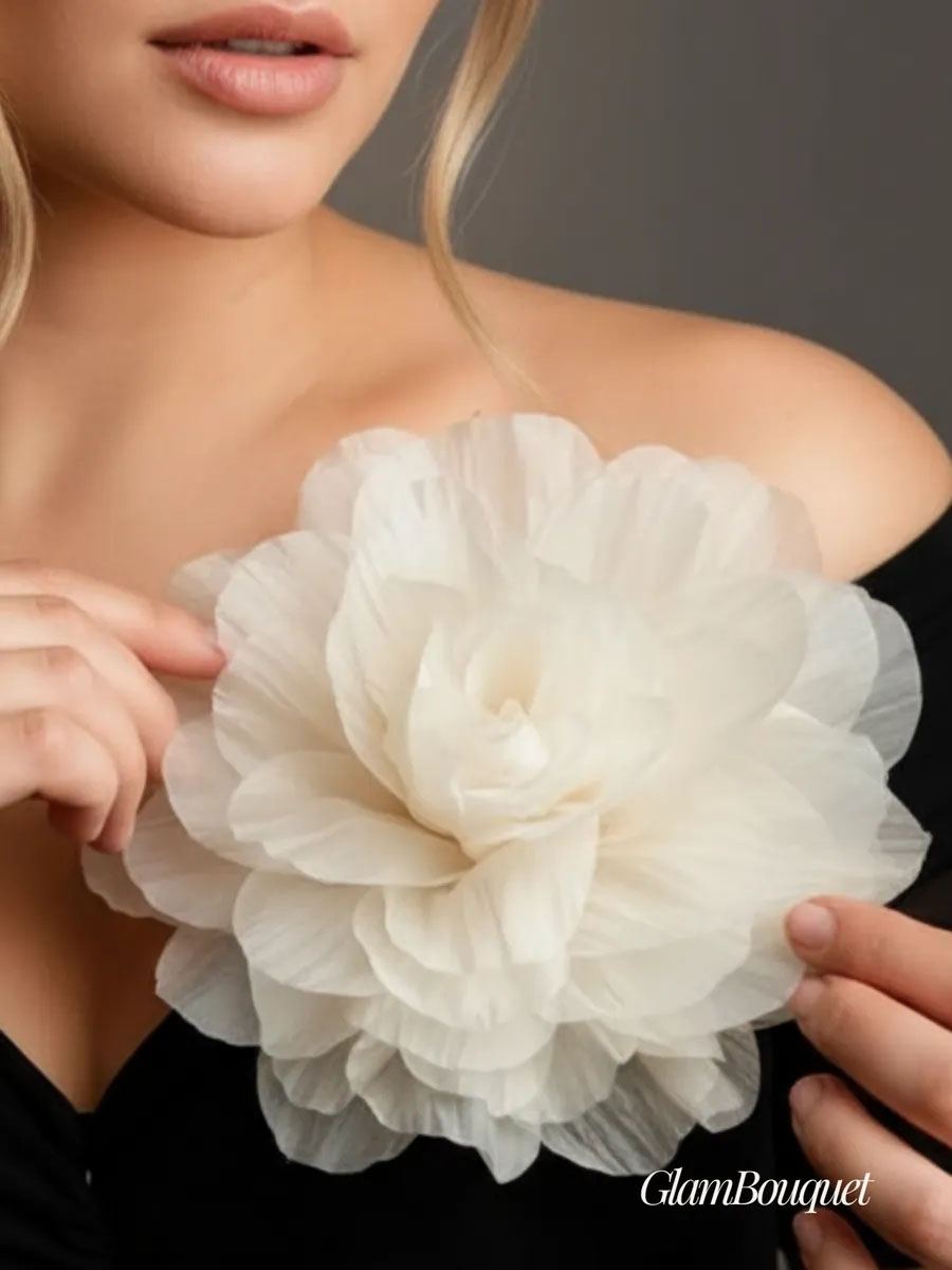 Брошь из шифона большая роза с бантом — женское украшение - 1