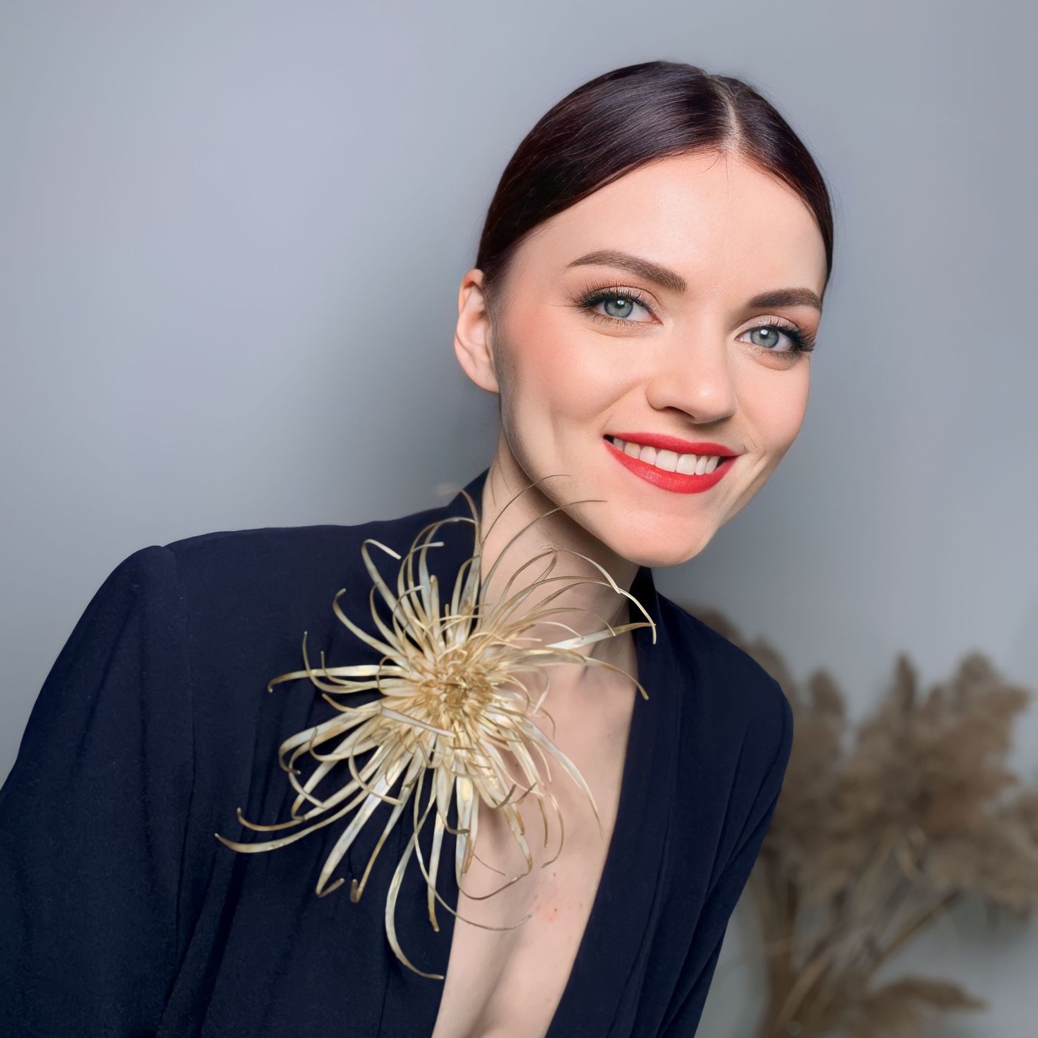 Брошь-булавка с шелковой розой, 13 см - 1