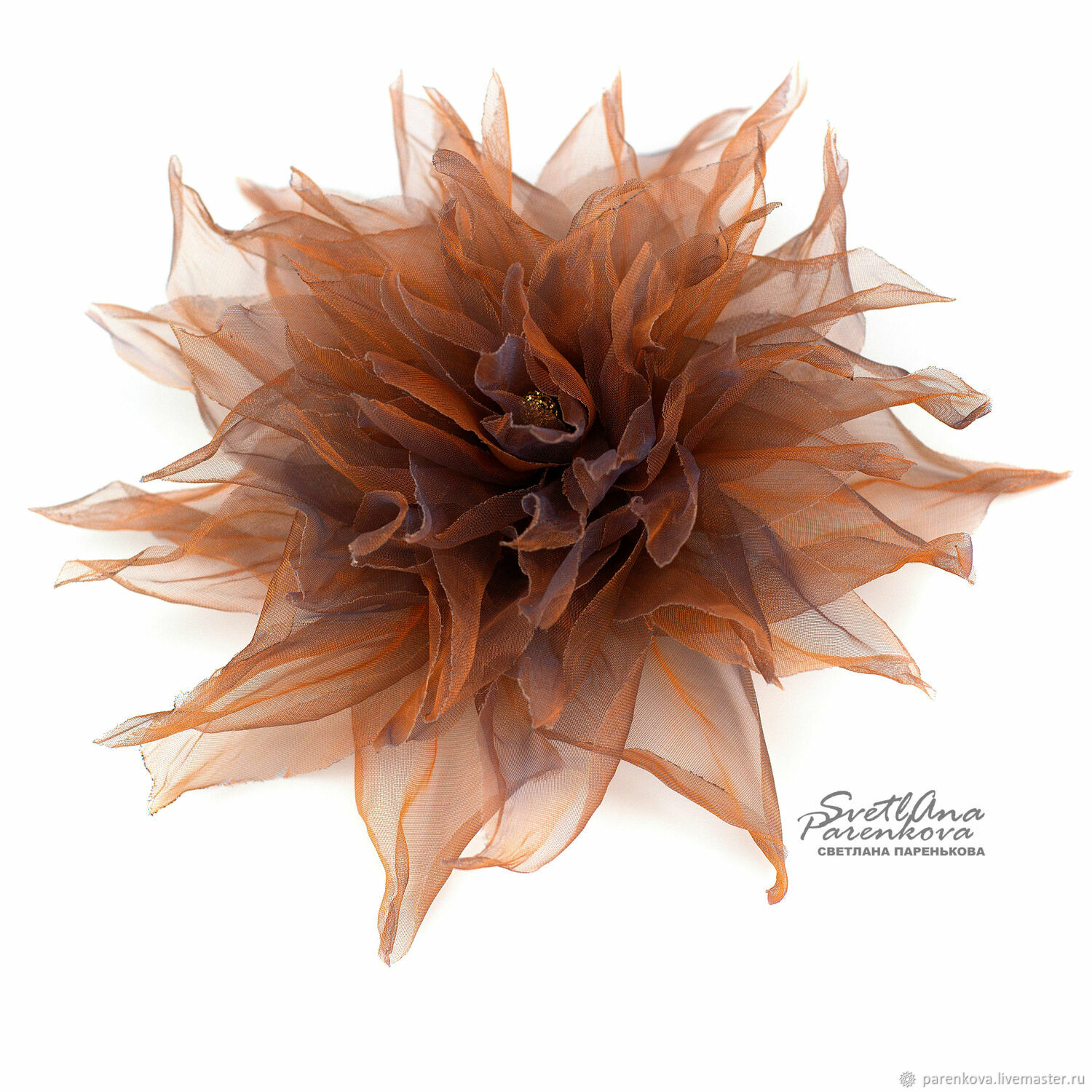 Шелковая брошь-роза «Весенний лёд» - 1