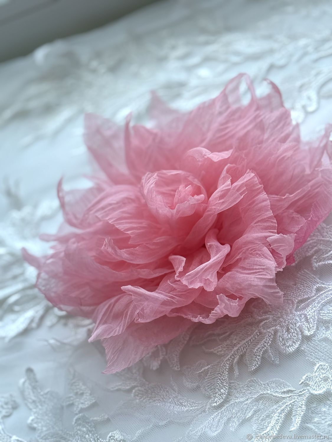 Брошь-георгин из шелка, синий оттенок - 1