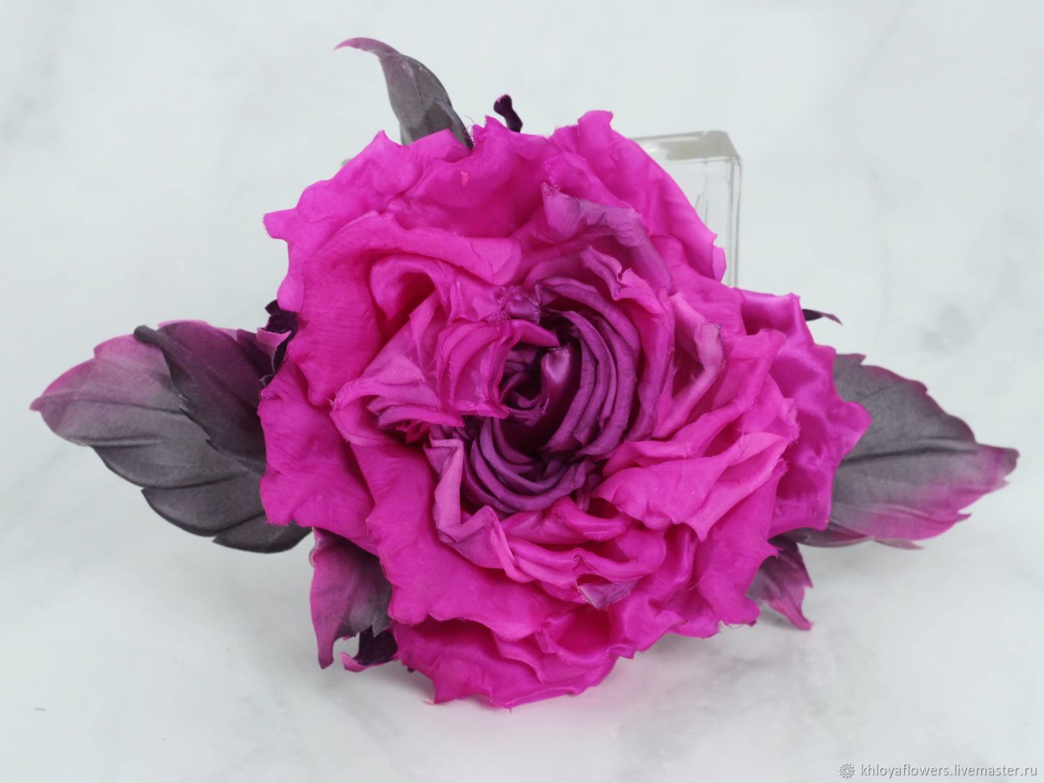 Брошь-цветок астра из шелка, лиловый оттенок - 1