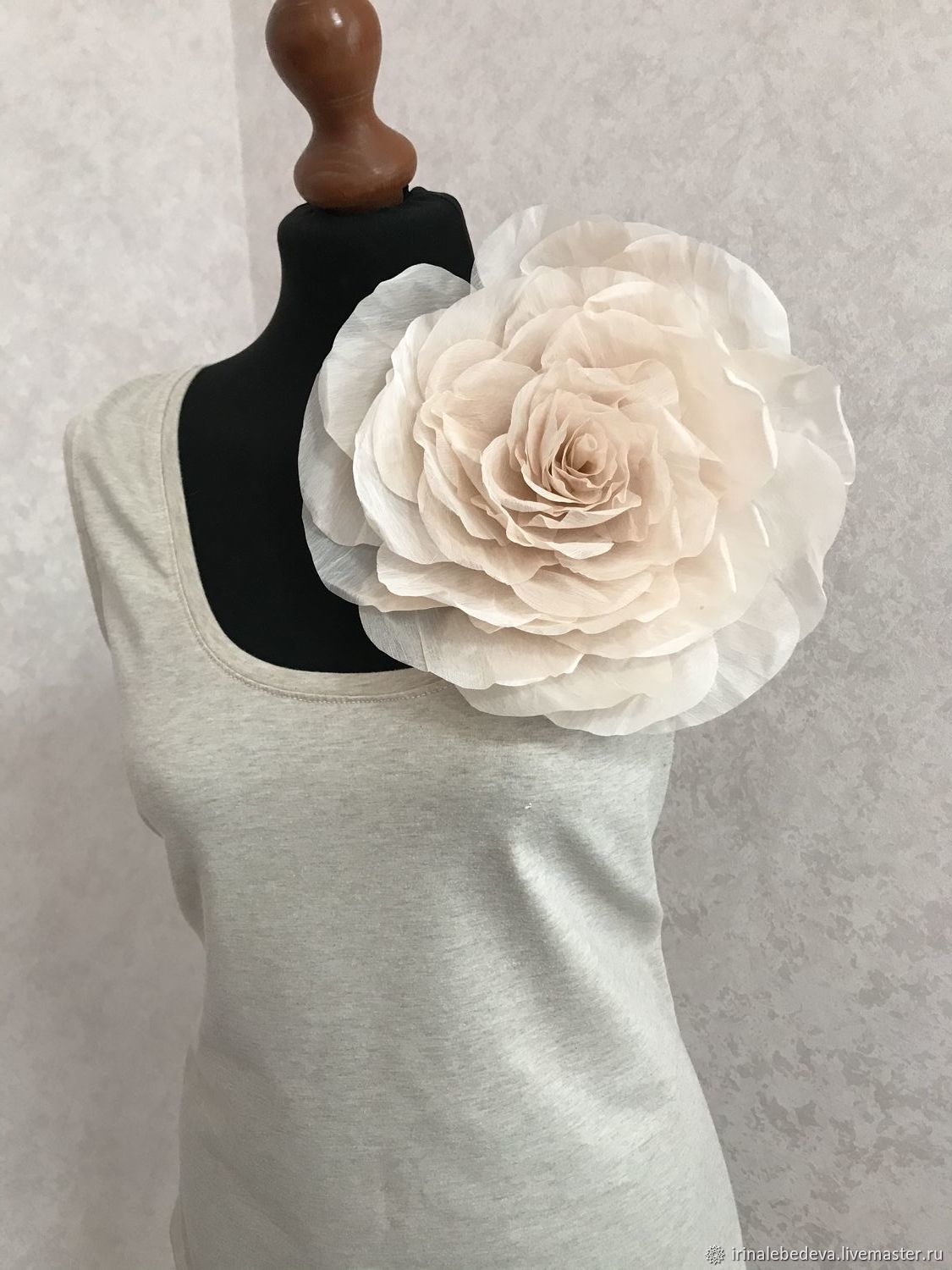 Брошь-цветок из шелка, пион сиреневый - 1