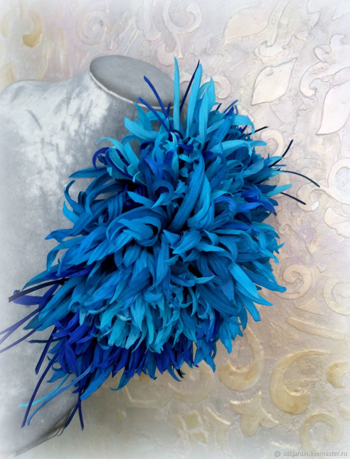 Брошь цветок из органзы, астра белая - 1