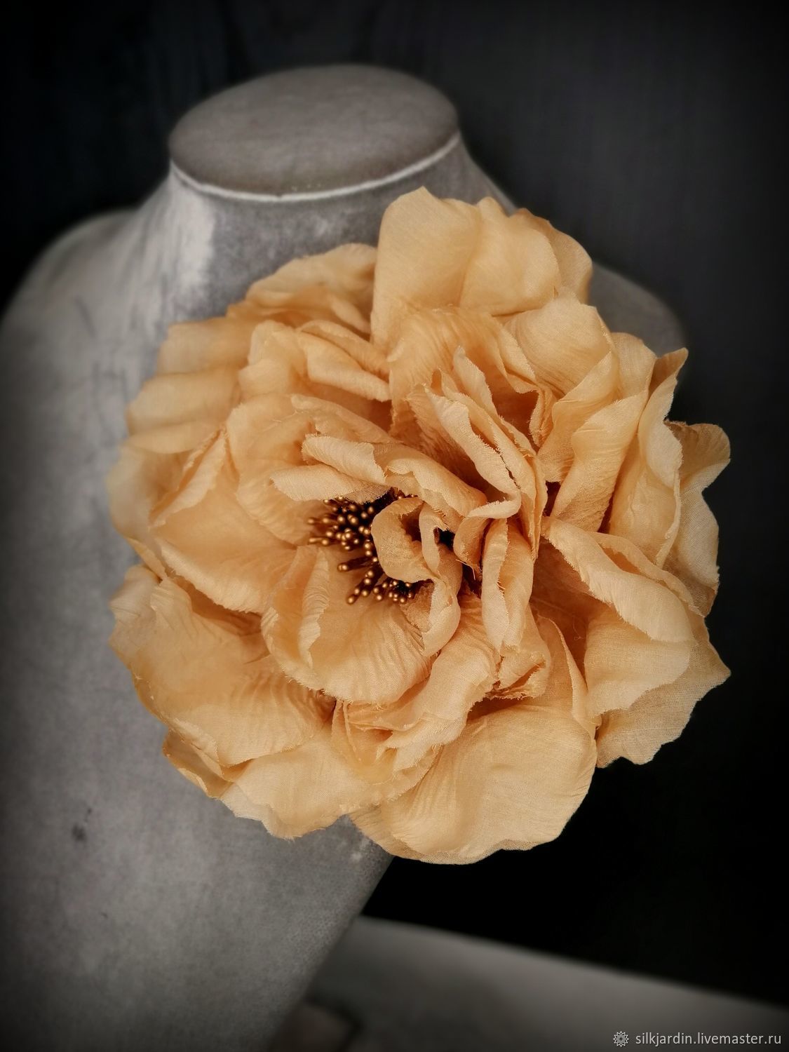 Брошь цветок из ткани, георгин синий - 1