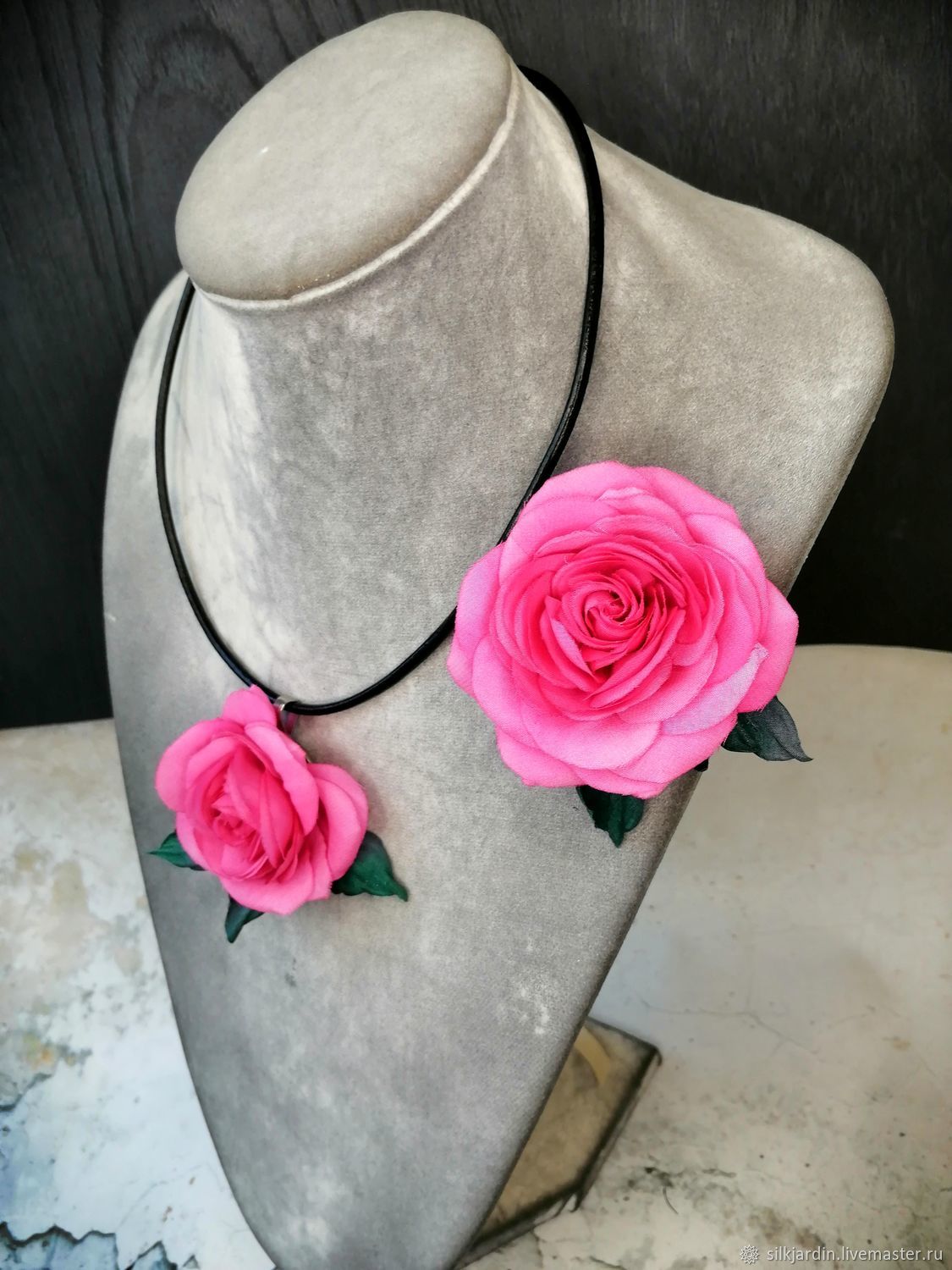 Брошь цветок из шелка, мак бордовый - 1