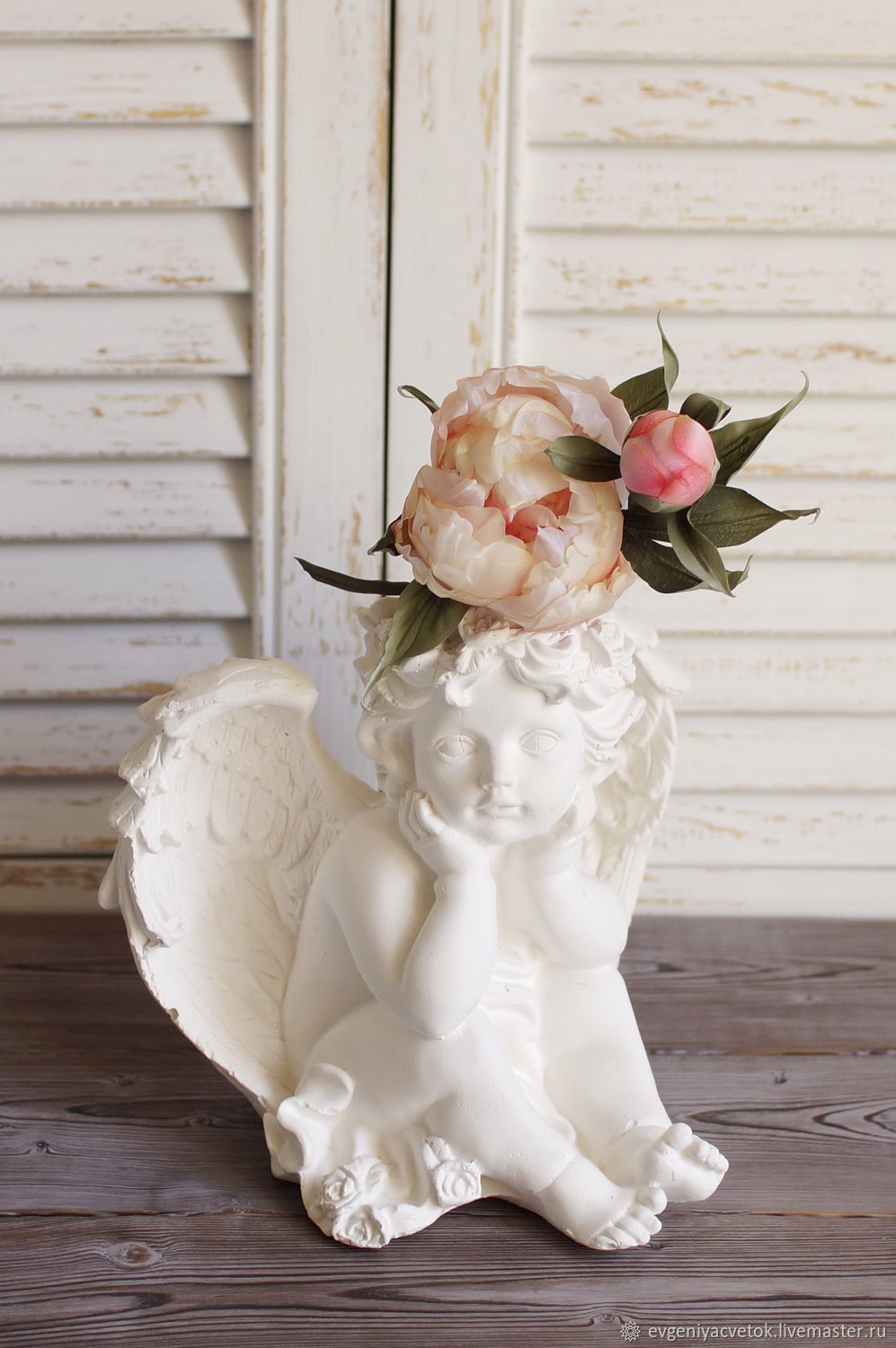 Брошь цветок из ткани, роза белая - 1