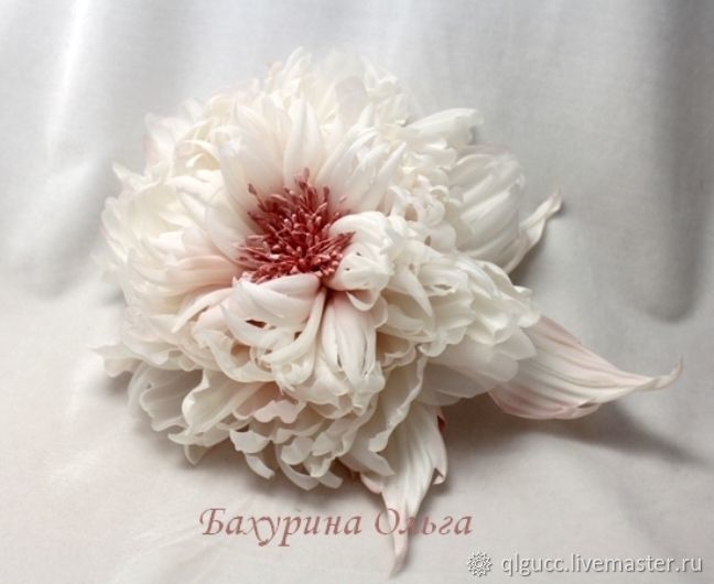 Брошь цветок из шелка, лилия розовая - 1