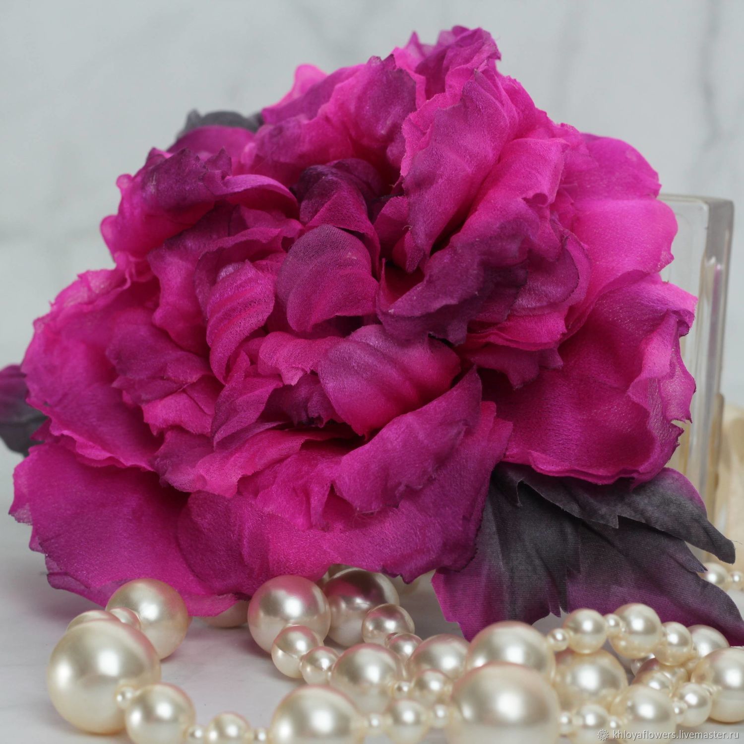 Брошь цветок из шелка, мак красный - 1